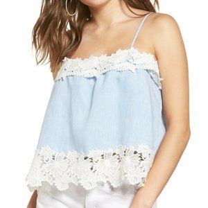 - BLANK NYC Linen Lace Top (Perfect Strangers), medium, blue, white